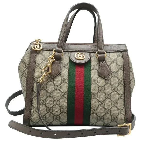 100% Authentic GUCCI Ophidia Top Handle Brown GG Canvas Satchel - Picture 1 of 12